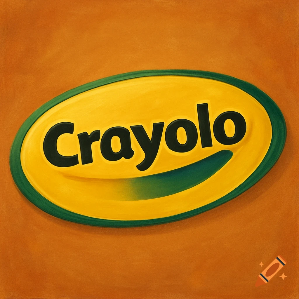 A yellow oval logo with green border and text 'Crayolo' on an orange background.