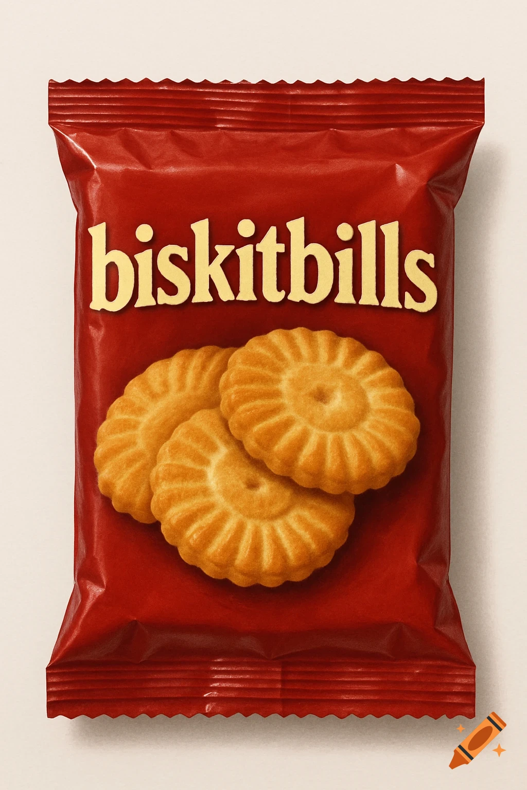A red plastic bag of biskitbills cookies