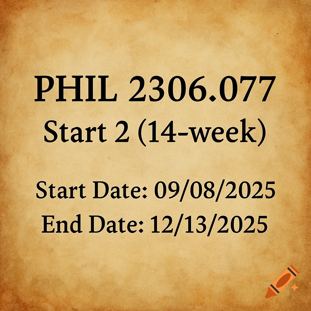 Black text displaying course information on a parchment background.