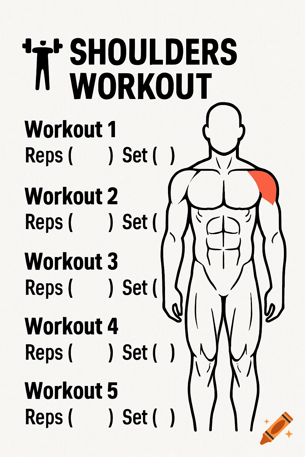 Shoulder workout diagram with text fields and anatomical figure