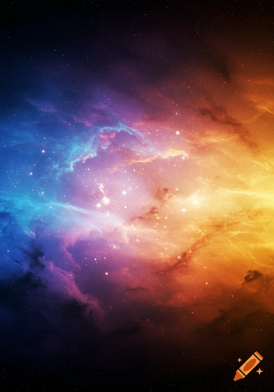 A vibrant colorful nebula and stars create a gradient across space.