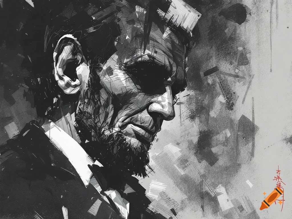 Black and white stylized portrait of Abraham Lincoln in bold strokes.