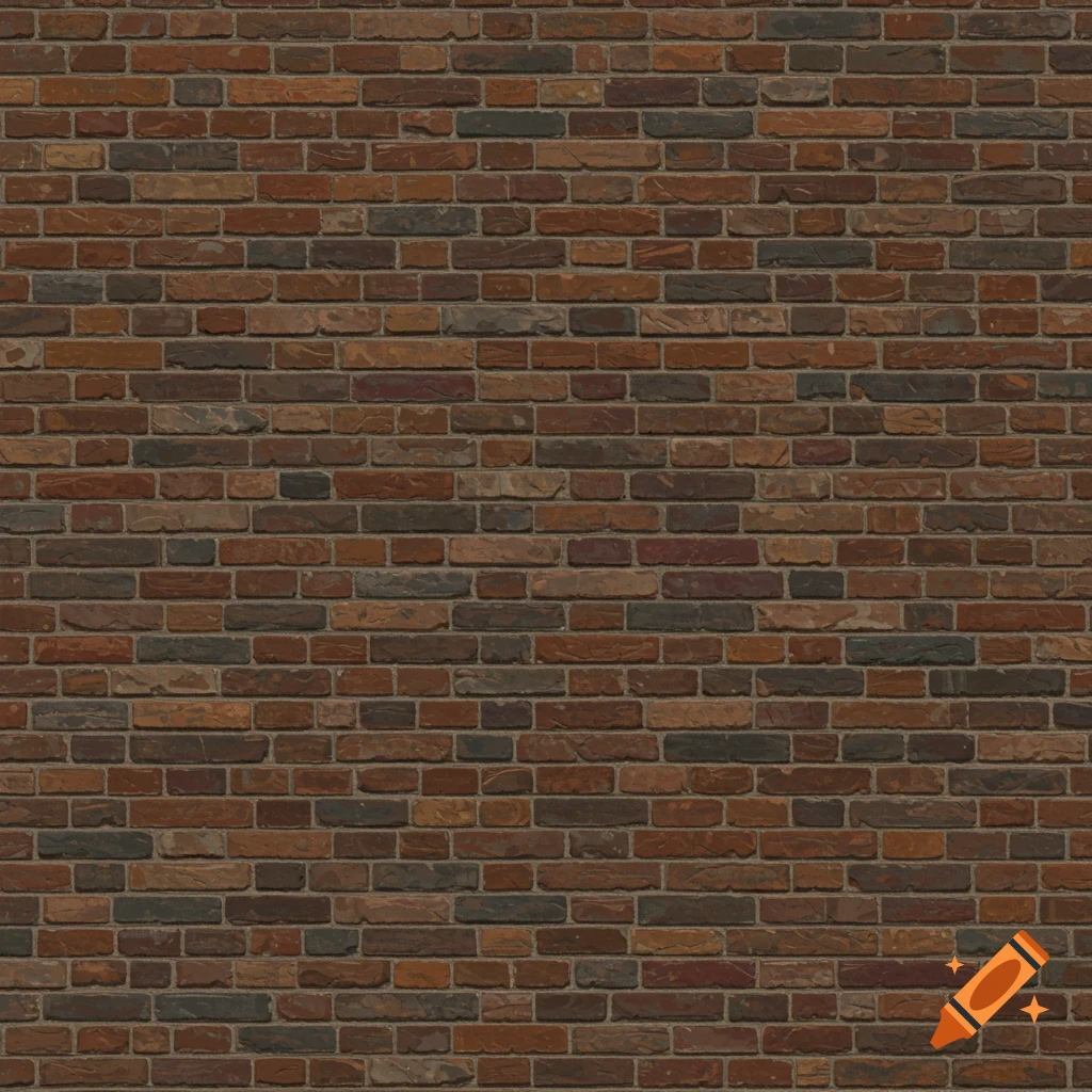 Repeating pattern of an old brick wall with brown, red, and gray bricks.