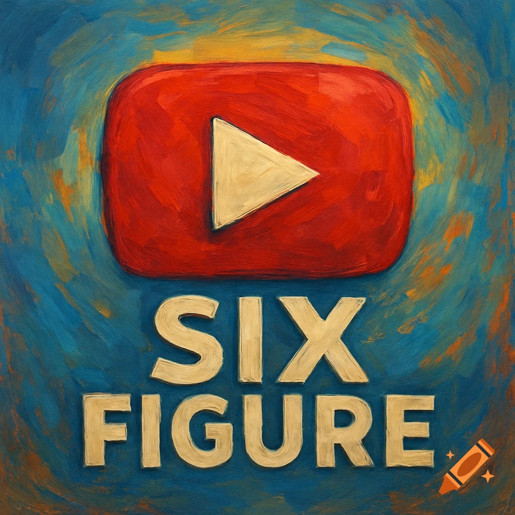 A painting of a YouTube logo above the text "SIX FIGURE".