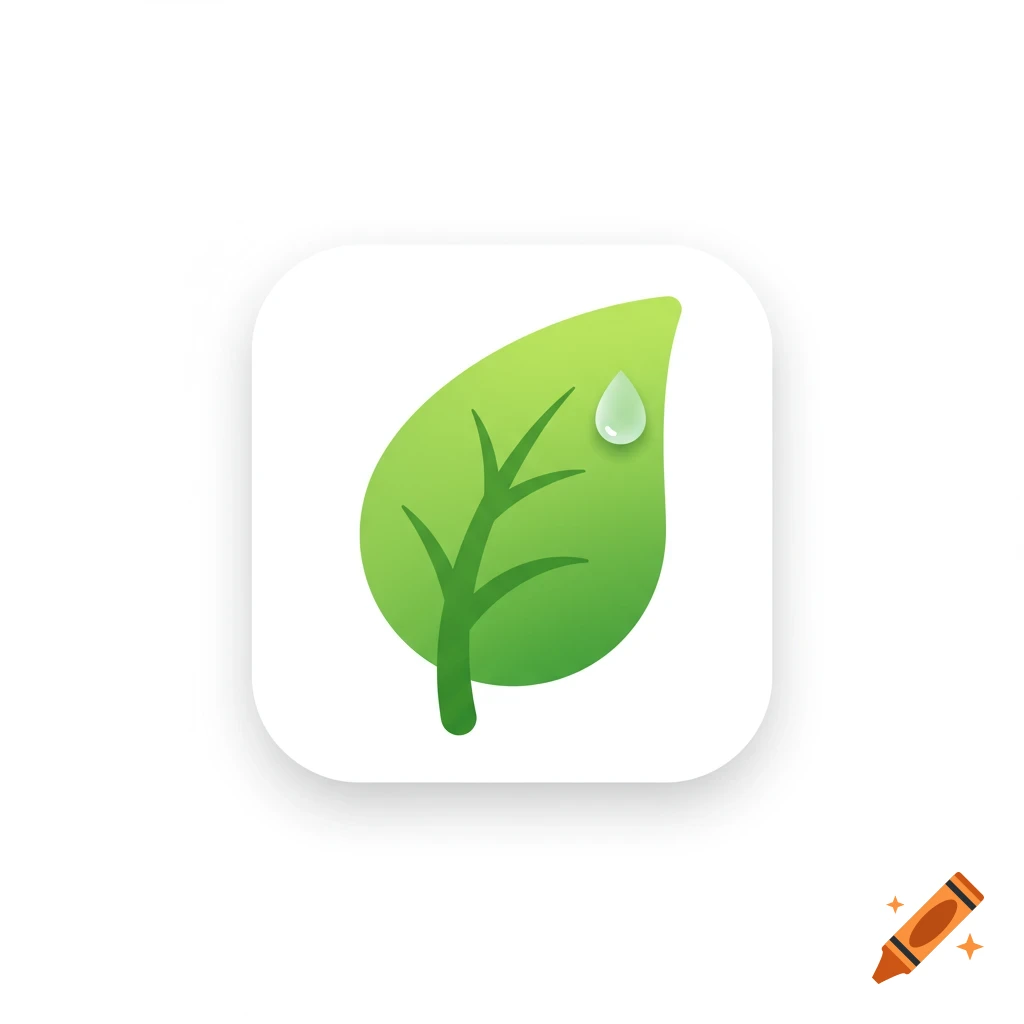 App icon with a green leaf and a water drop