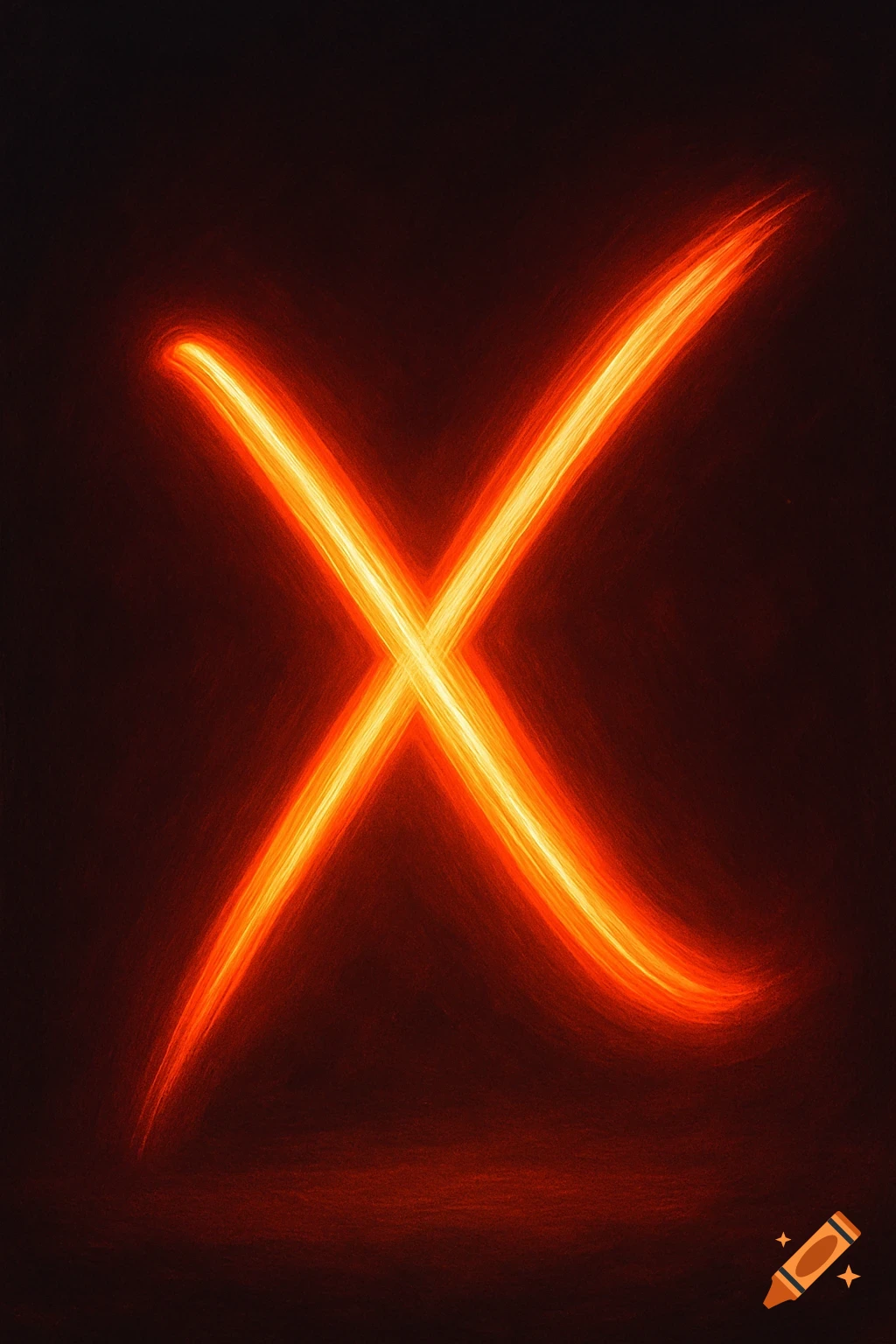 A bright orange light forms a stylized letter X against a dark background.