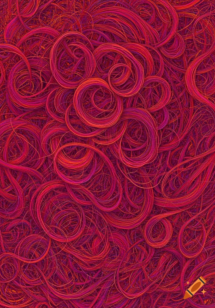 Abstract pattern of swirling red and pink hair.