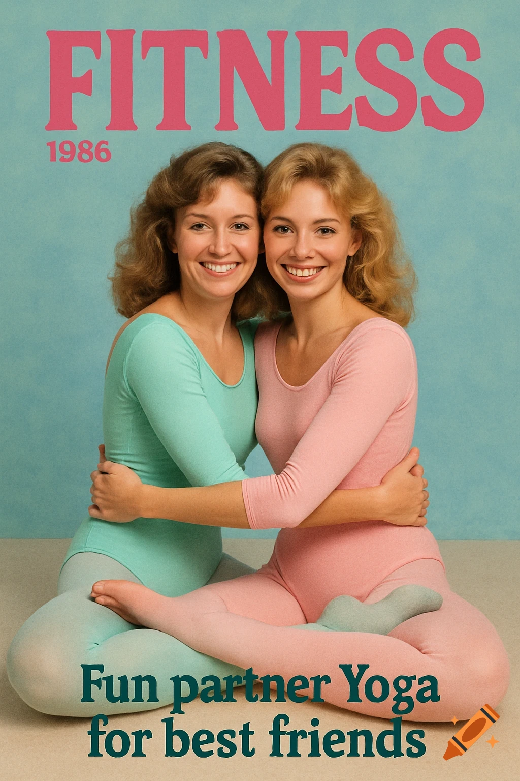 Two women in pastel leotards pose for a vintage 1980s fitness magazine cover with text.