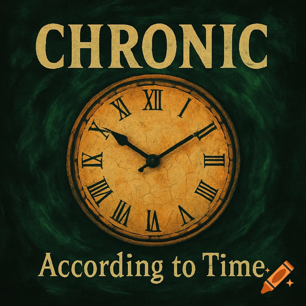 Album cover with vintage clock, 'CHRONIC' text above, 'According to Time' text below.