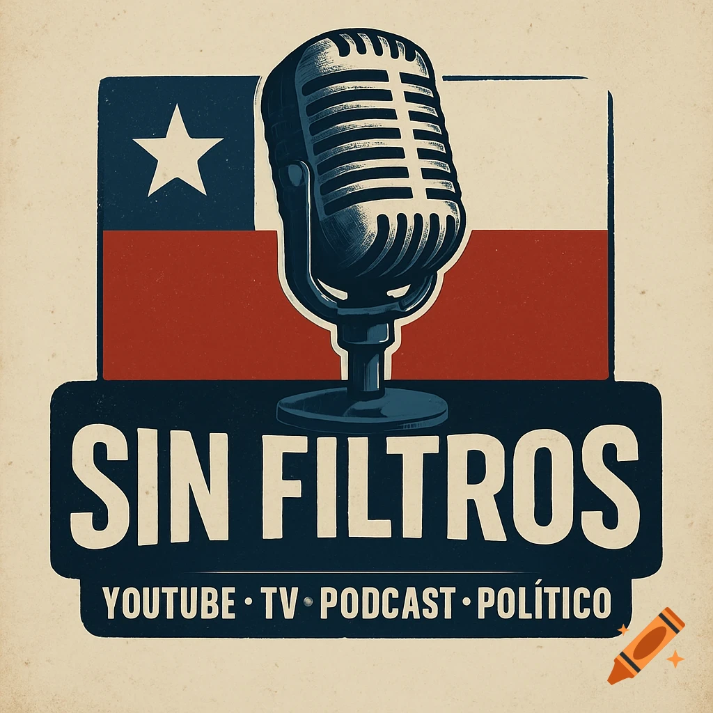 Vintage logo with microphone, Chilean flag, and text 'SIN FILTROS'