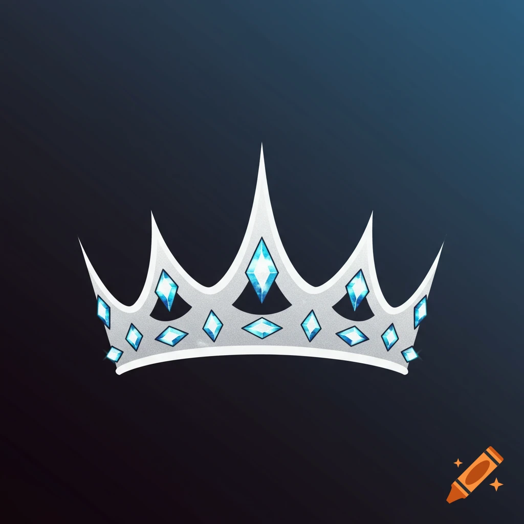A silver crown with large blue rhombus-shaped gems on a dark background.