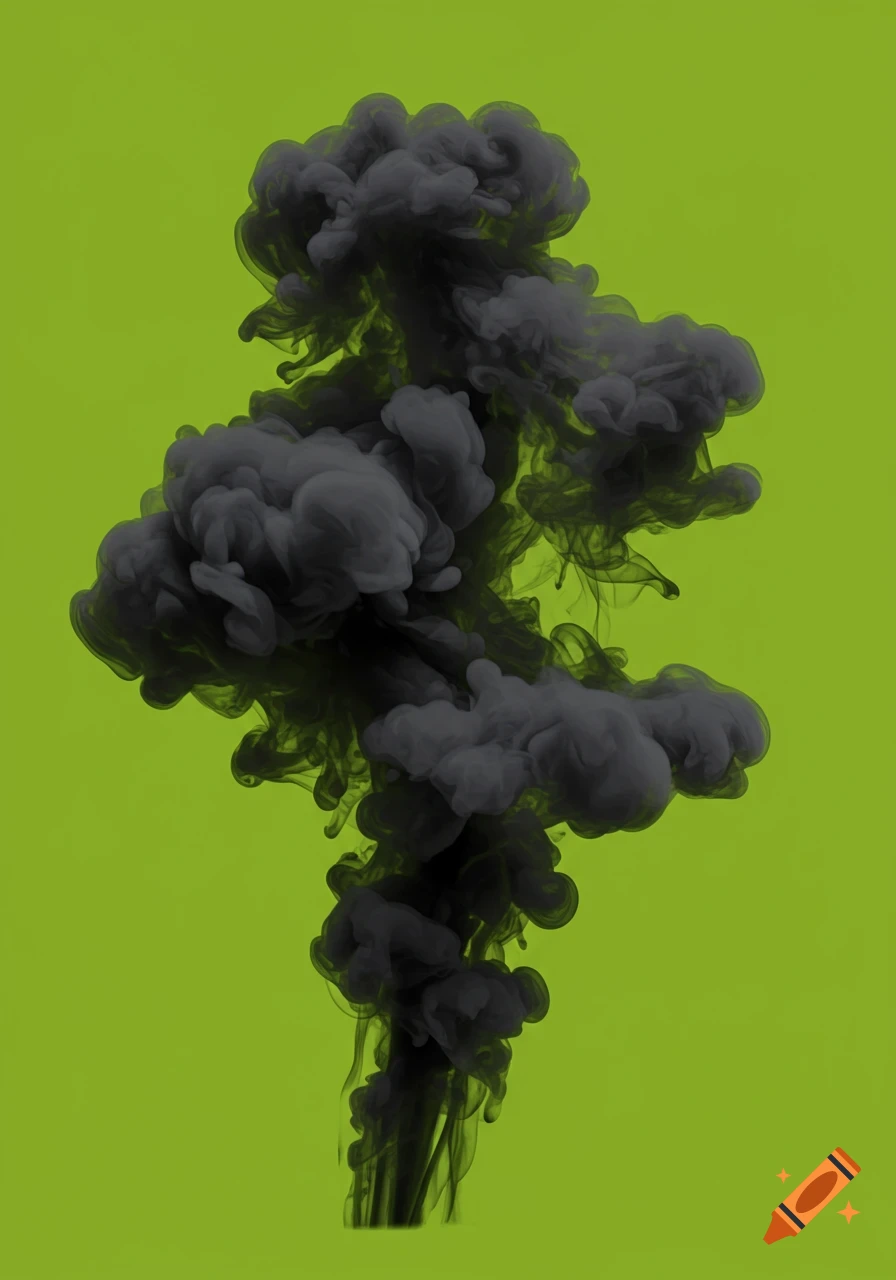 Black smoke billowing against a chartreuse background.