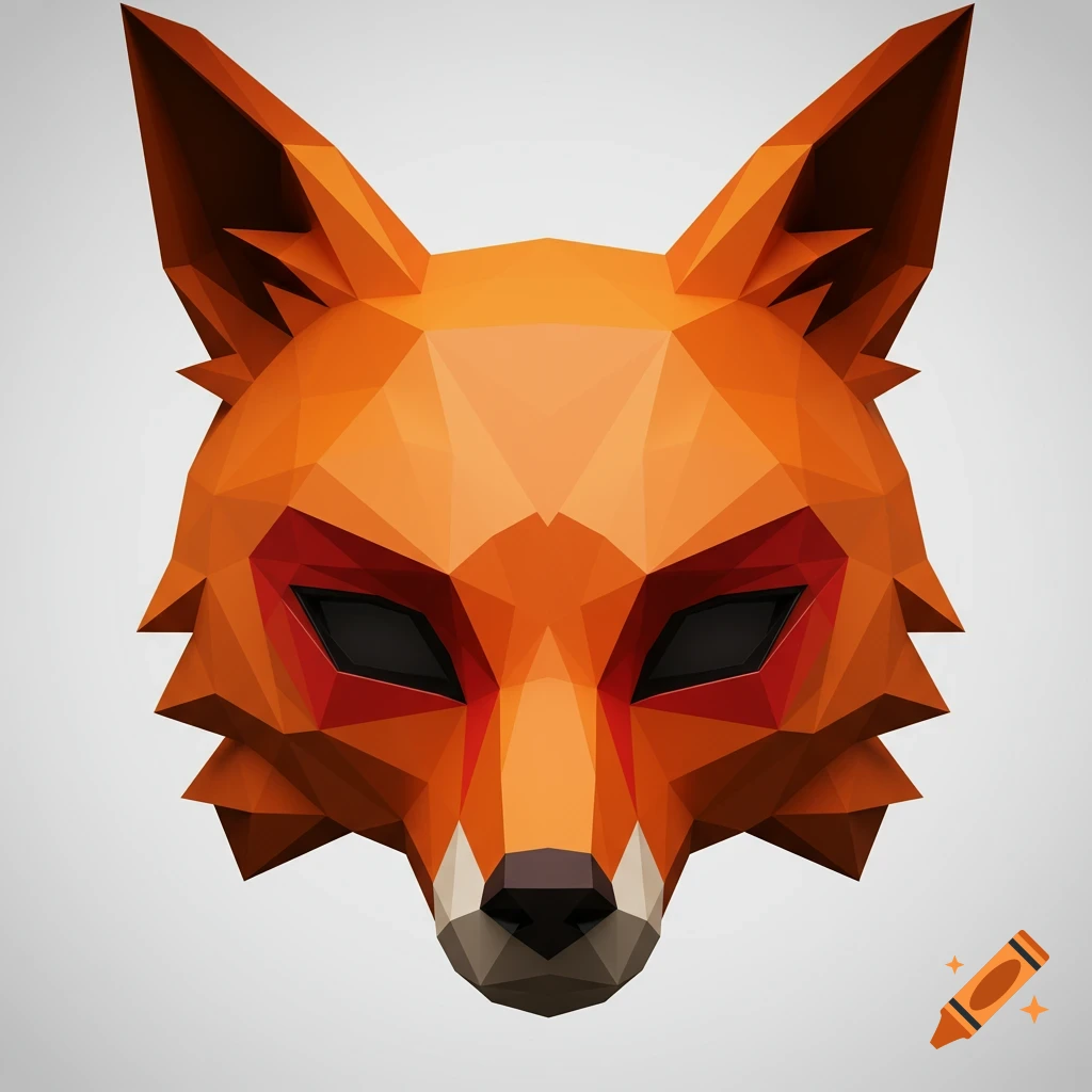 A low poly mask shaped like a fox face