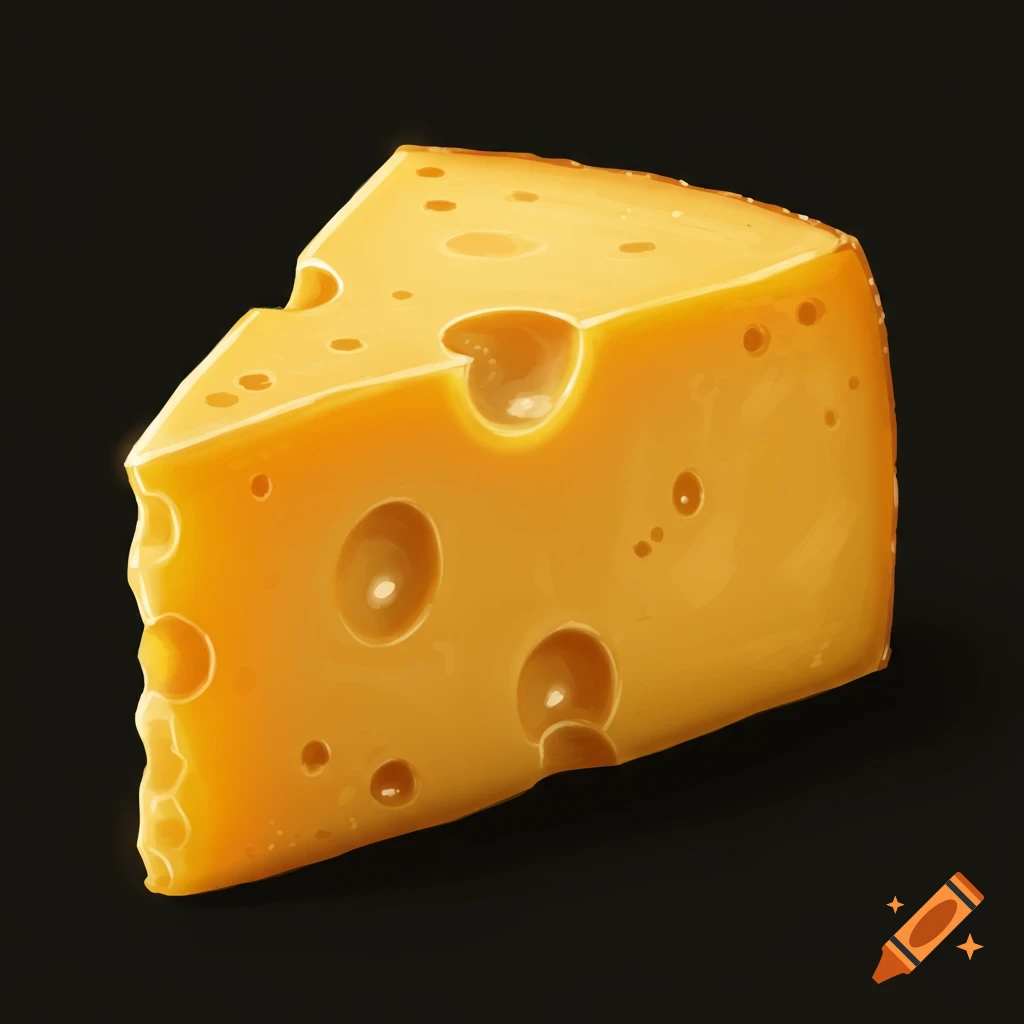 A slice of cheese with holes on a black background.
