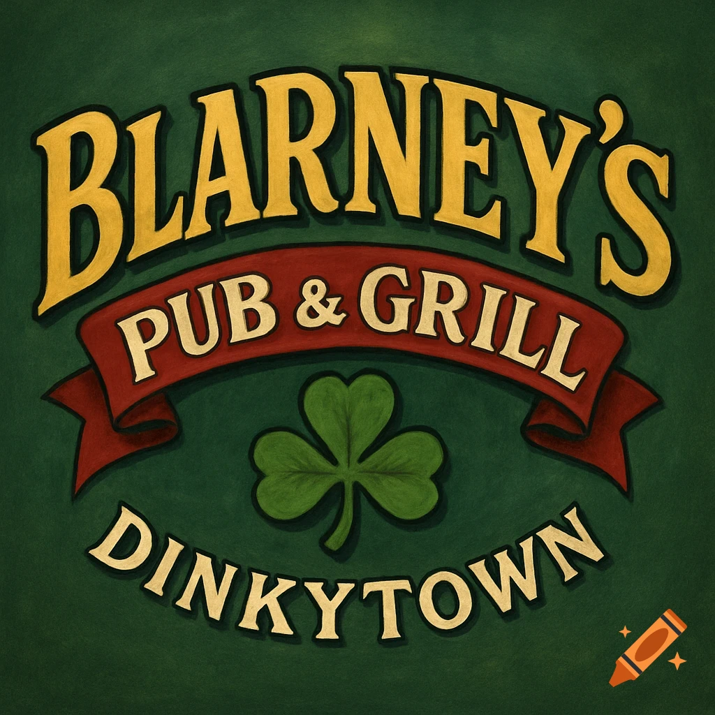 Logo for Blarney's Pub & Grill Dinkytown with text and a shamrock.