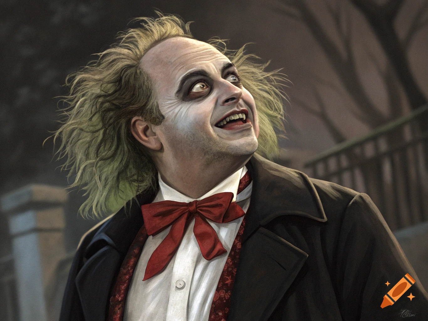 Illustration of Beetlejuice looking up and smiling