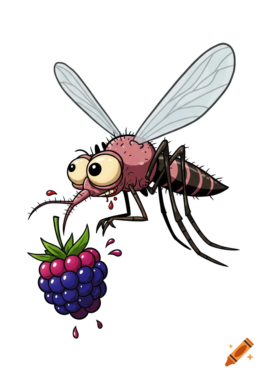 Cartoon mosquito holding a berry