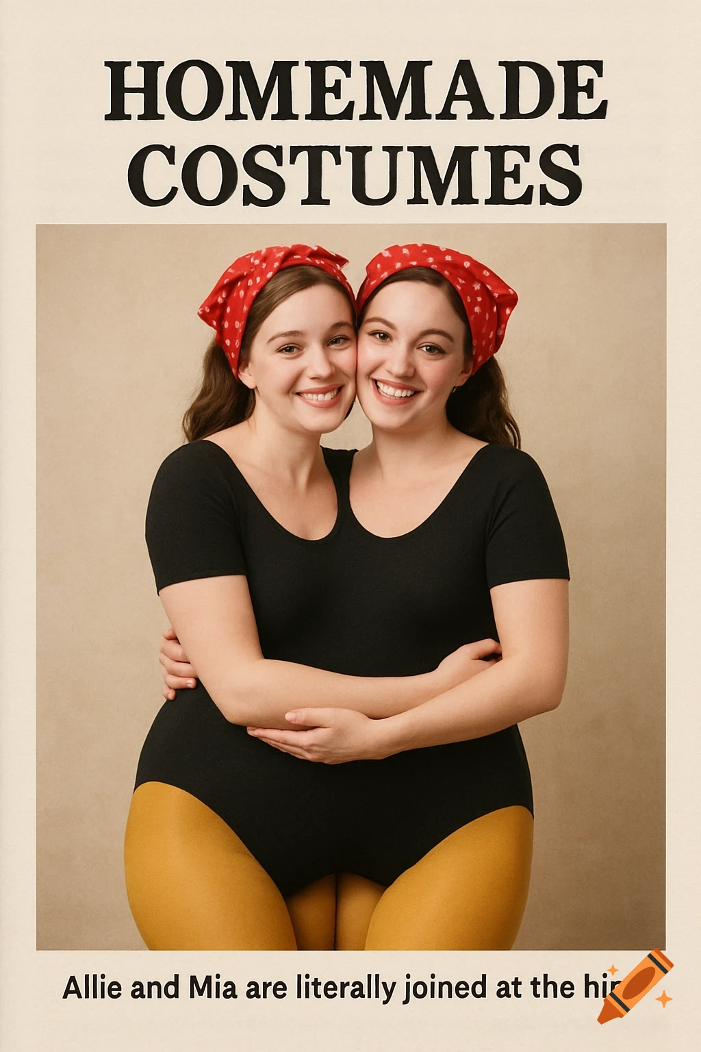 Two women in leotards and tights appear joined at hip on a magazine cover.