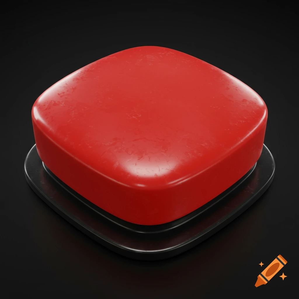 A shiny red button on a black base