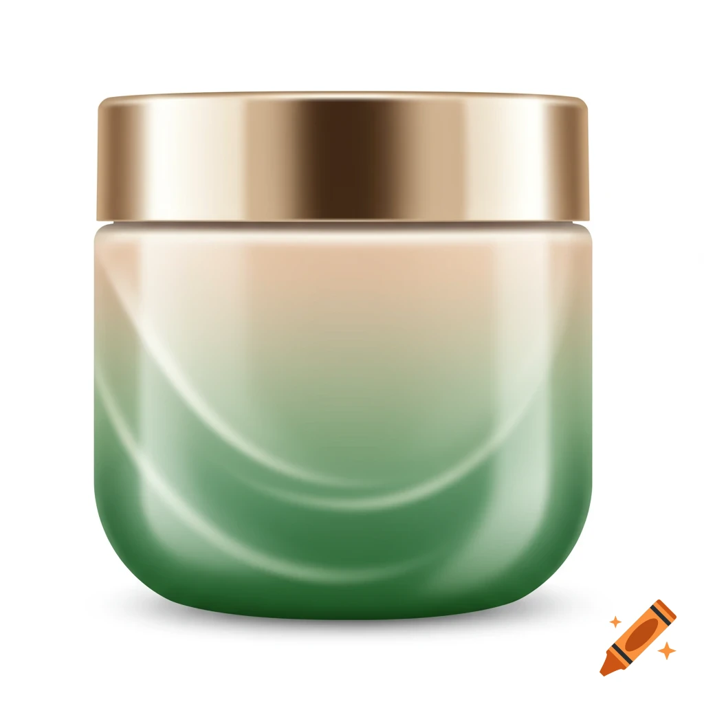 Skincare tub with gold lid and green ombre gradient
