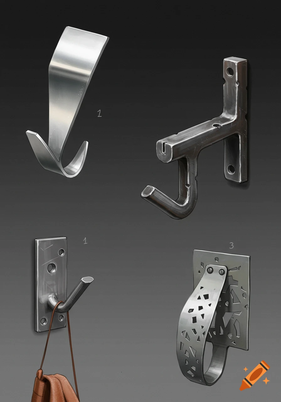 Four concept designs for metal hooks