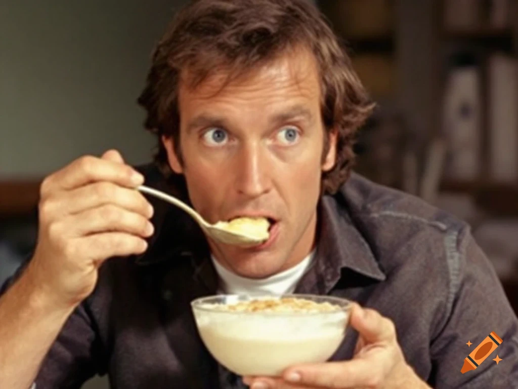 A man eating porridge from a bowl with a spoon