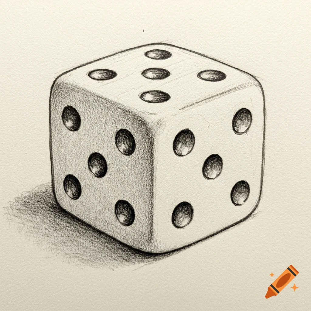 Pencil sketch of a die