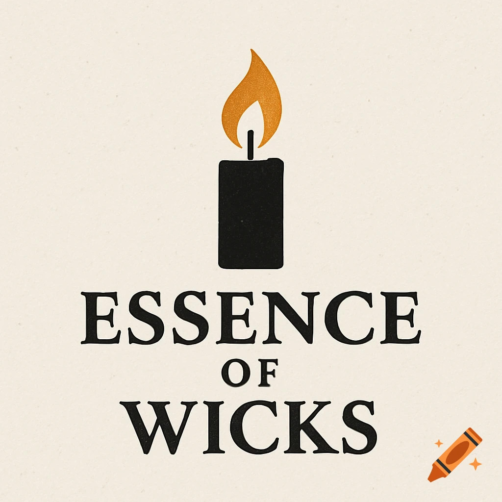 Logo of a black candle with an orange flame above the text "ESSENCE OF WICKS".