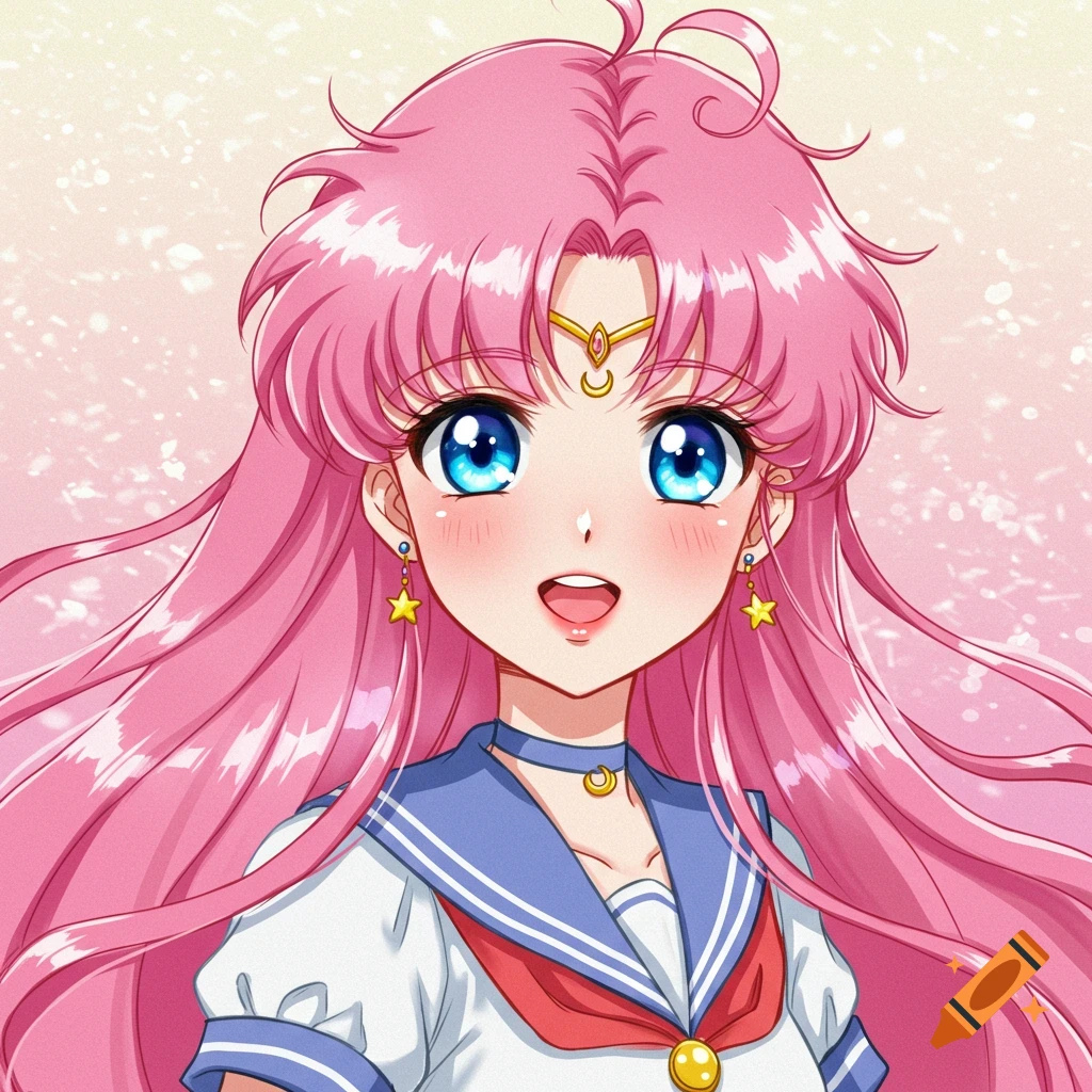 Close-up anime portrait of a girl with pink hair and blue eyes in a sailor uniform