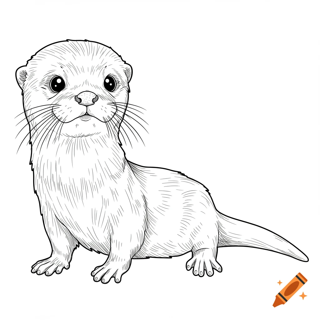 Line drawing of a cute baby otter