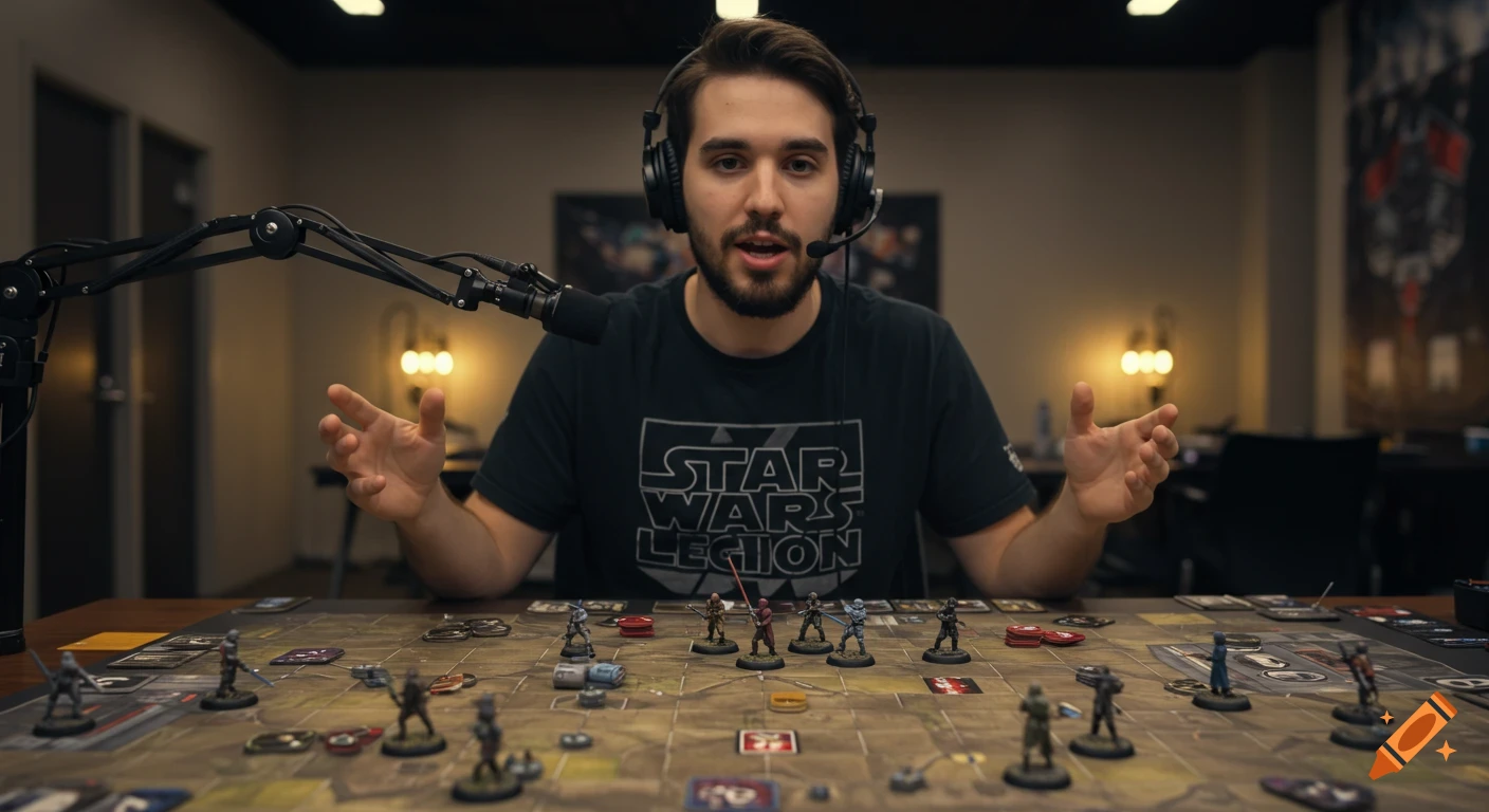 Man live streaming Star Wars Legion board game tournament