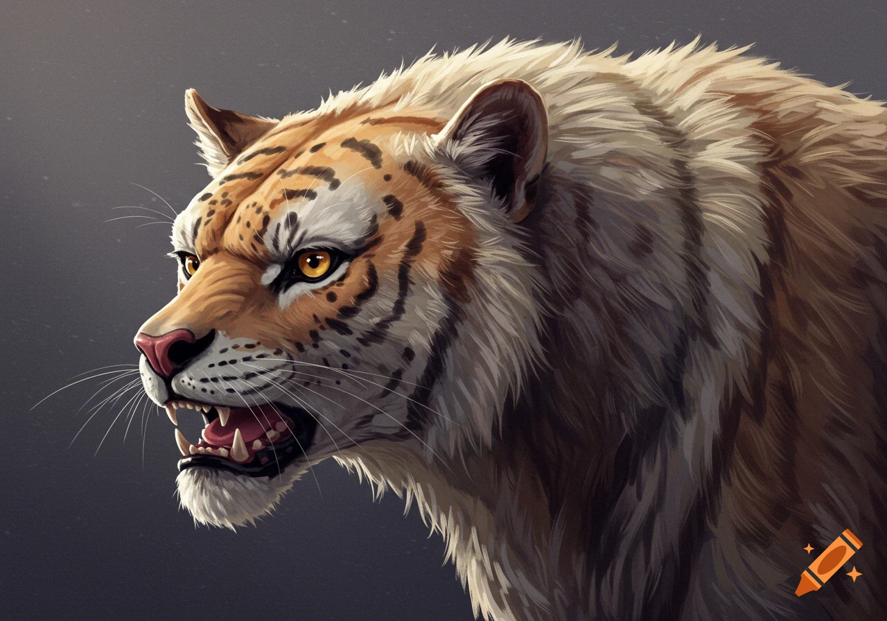 Close-up profile of an angry tiger's head in digital painting style