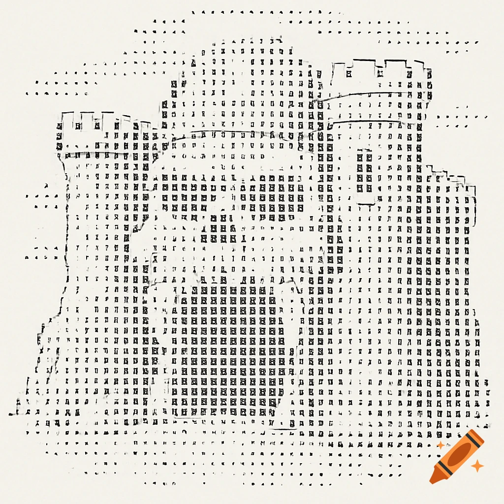 Castle Grayskull depicted in black and white ascii art on Craiyon