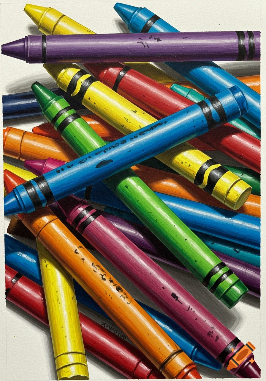 Pile of colorful crayons, close up still life