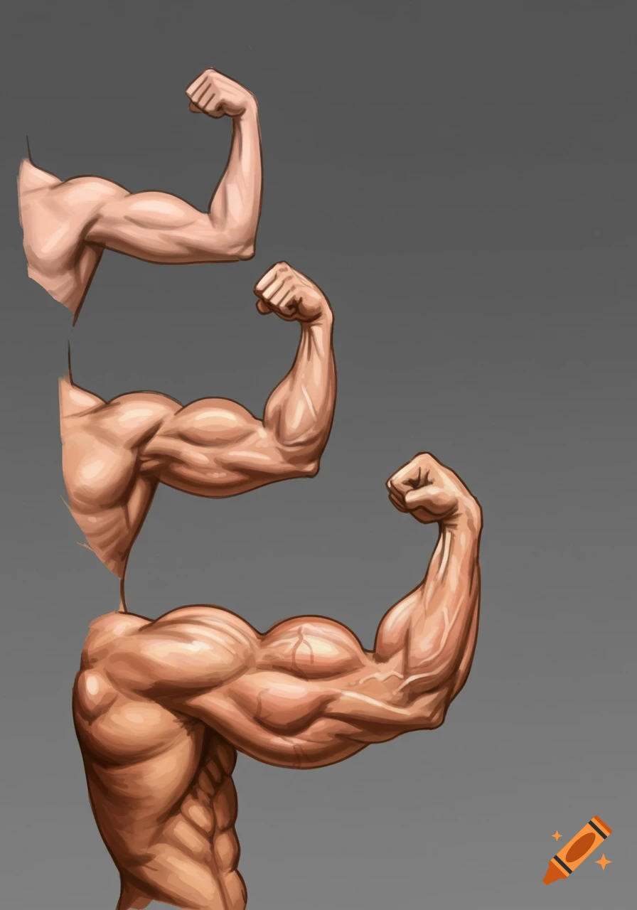 Multiple illustrative depictions of muscular arms flexing