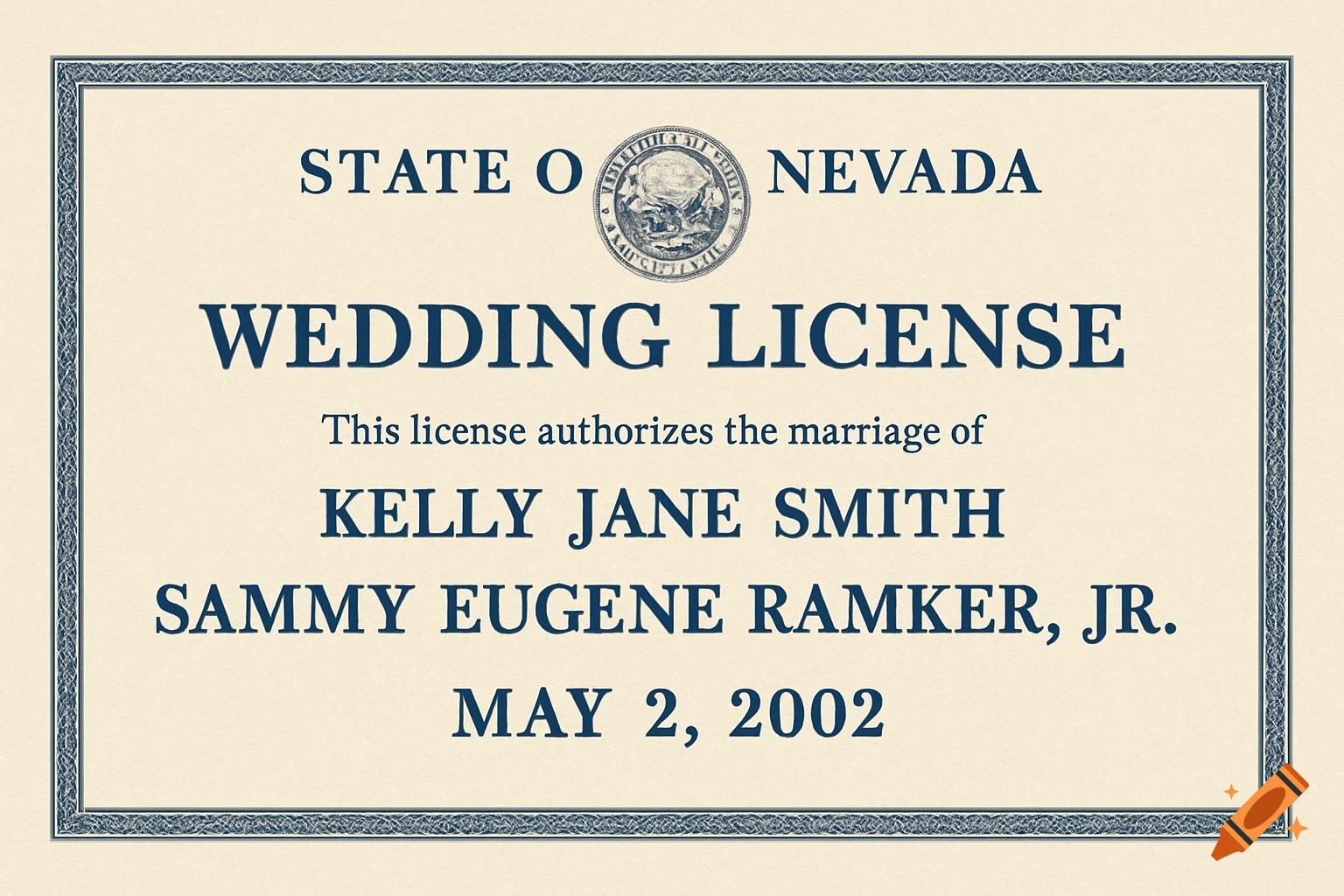A Nevada wedding license document.