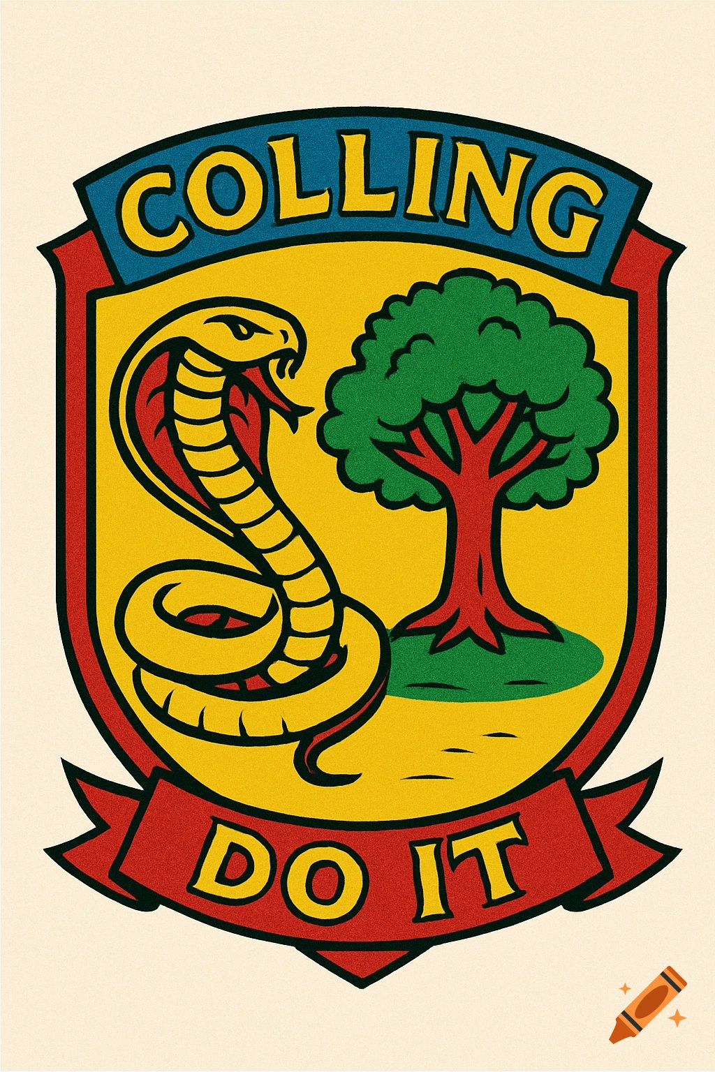 Crest with a cobra and a tree, text reads 'COLLING DO IT'