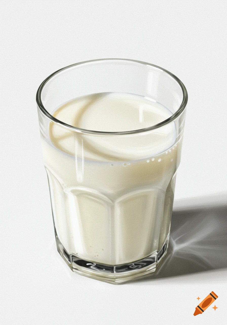 A glass of milk on a white background.