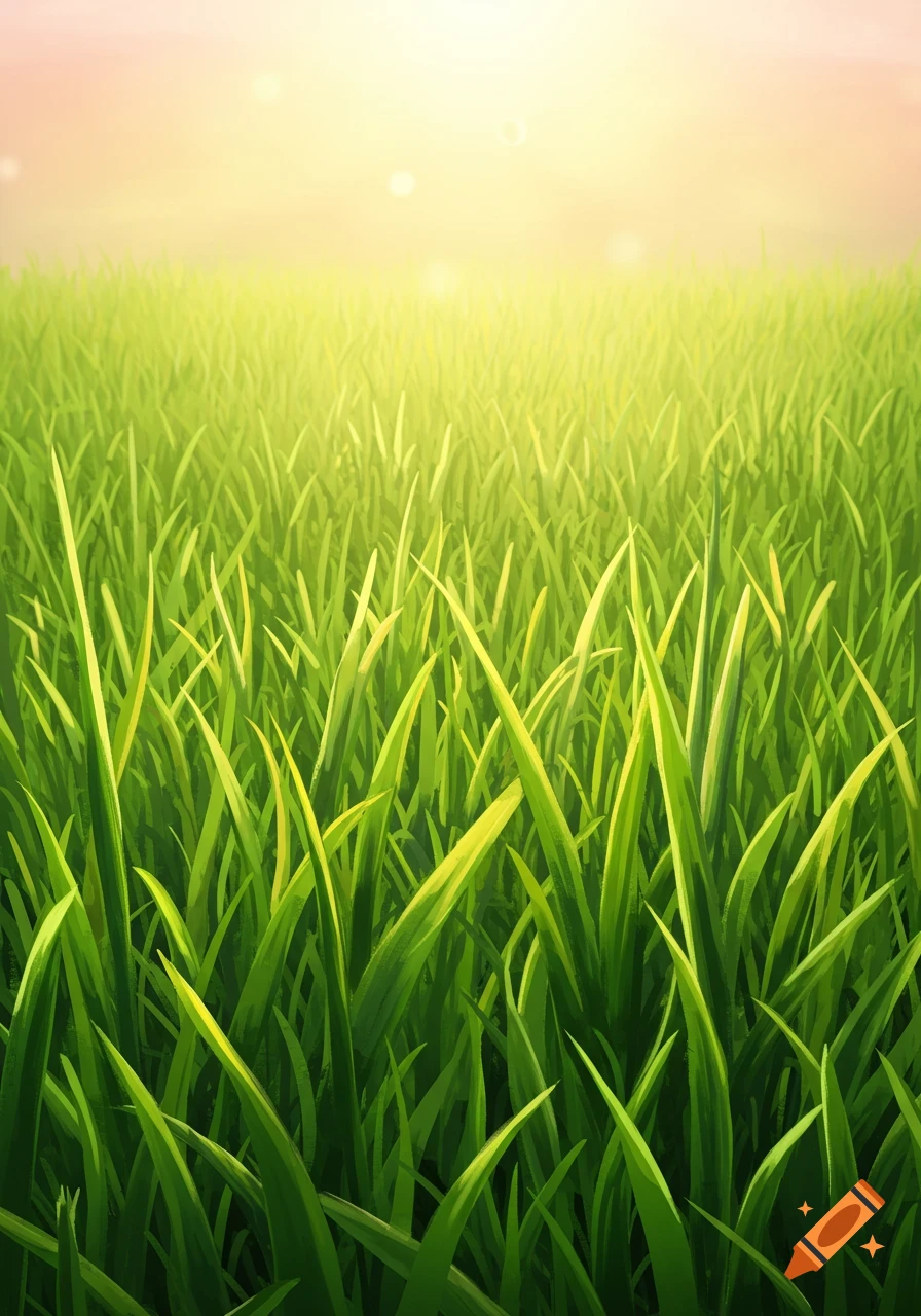 Lush green grass blades under bright sunlight.