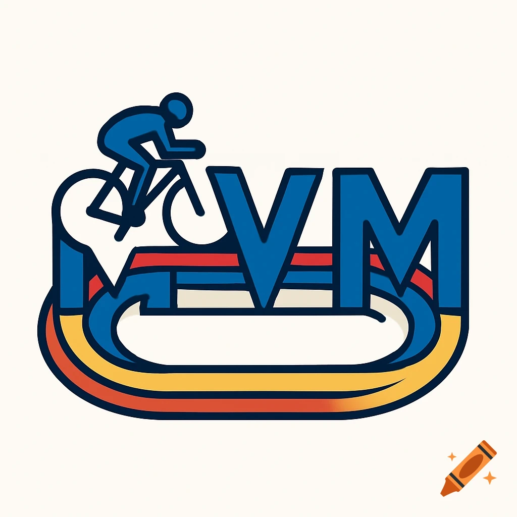 Stylized logo with letters MVM, a cyclist, and a velodrome track shape ...