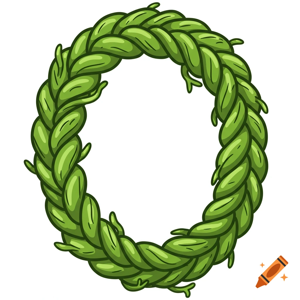 A braided green vine forms an oval shape, cartoon vector art style.