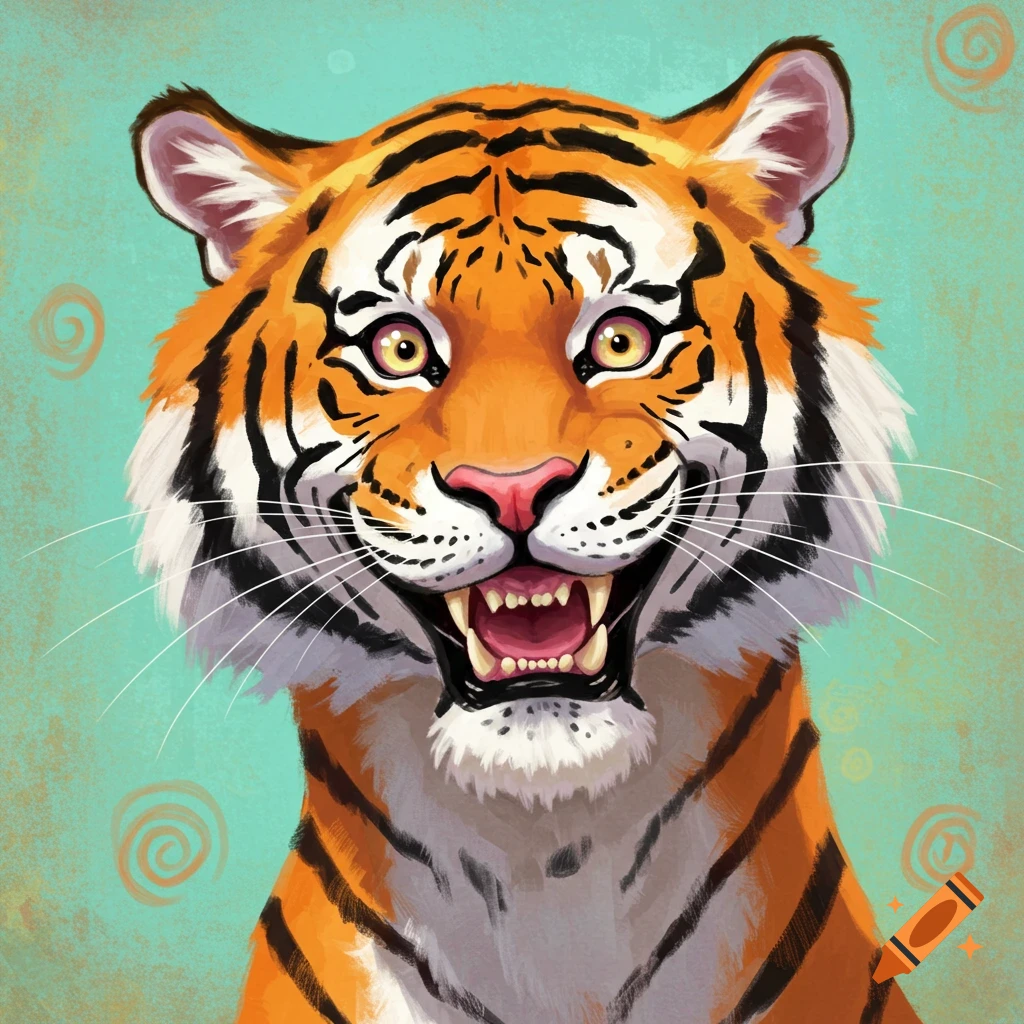 Funny illustration portrait of a smiling tiger