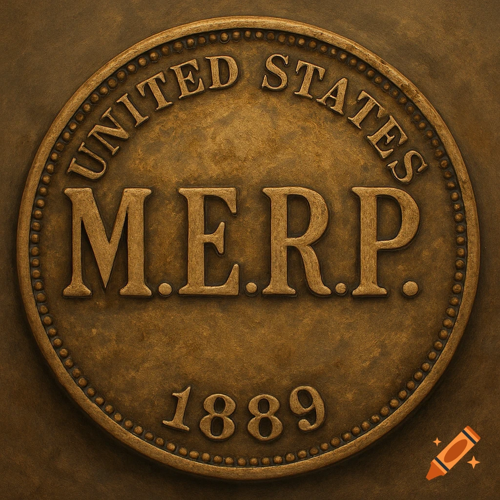 A close-up of a bronze coin with text 'UNITED STATES M.E.R.P. 1889'.