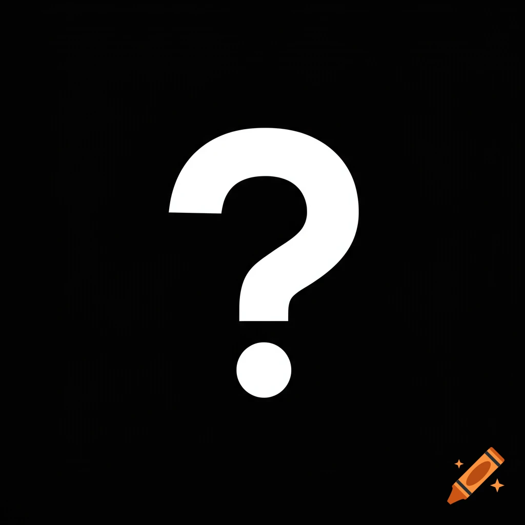 A white question mark on a black background.