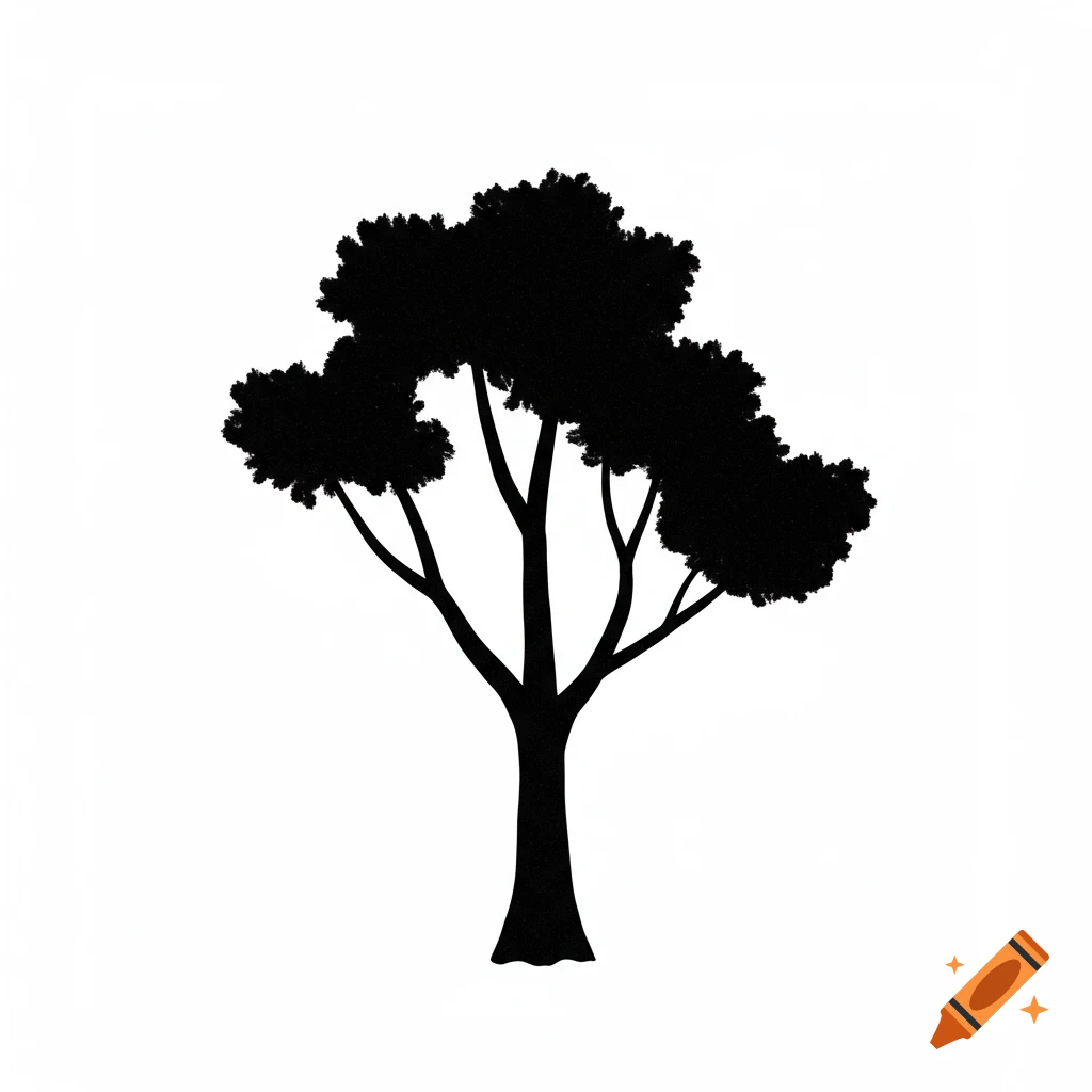 A simple black silhouette of a tree against a white background.