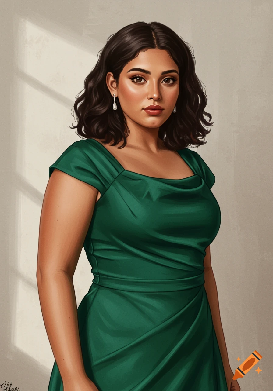 A portrait of a woman in a green dress. on Craiyon