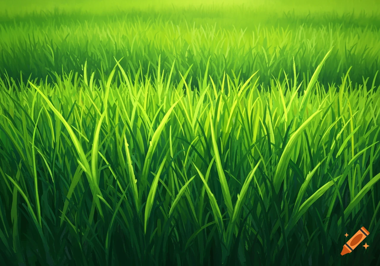 Close-up view of bright green grass with highlights and a stylized appearance.