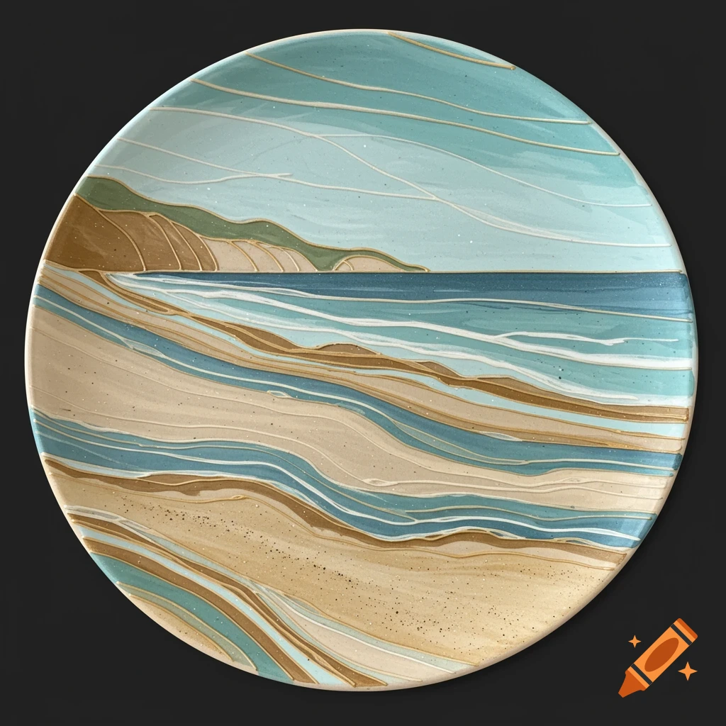 Abstract beach and geology design on a round plate