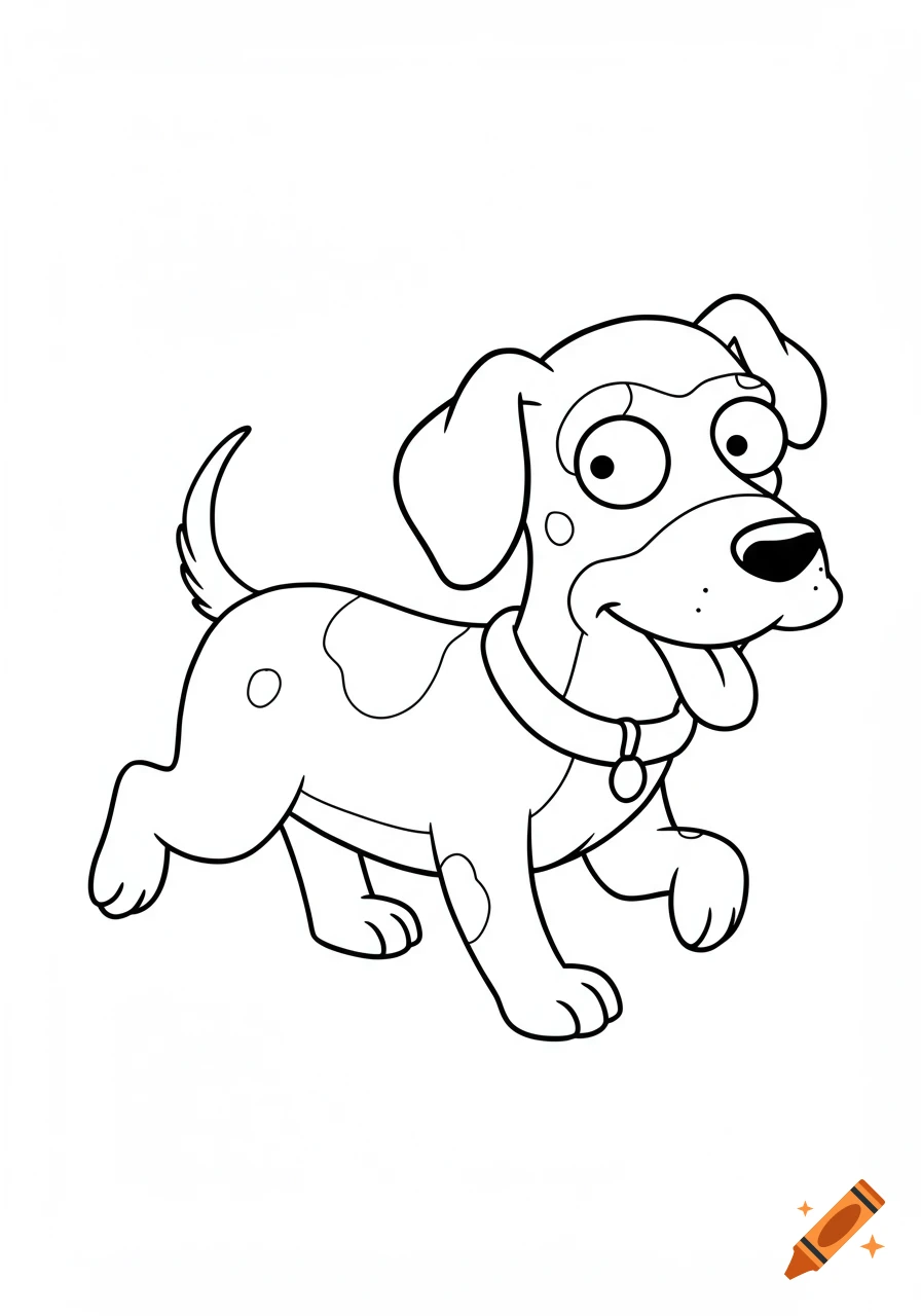 Line drawing of a spotted cartoon dog for coloring