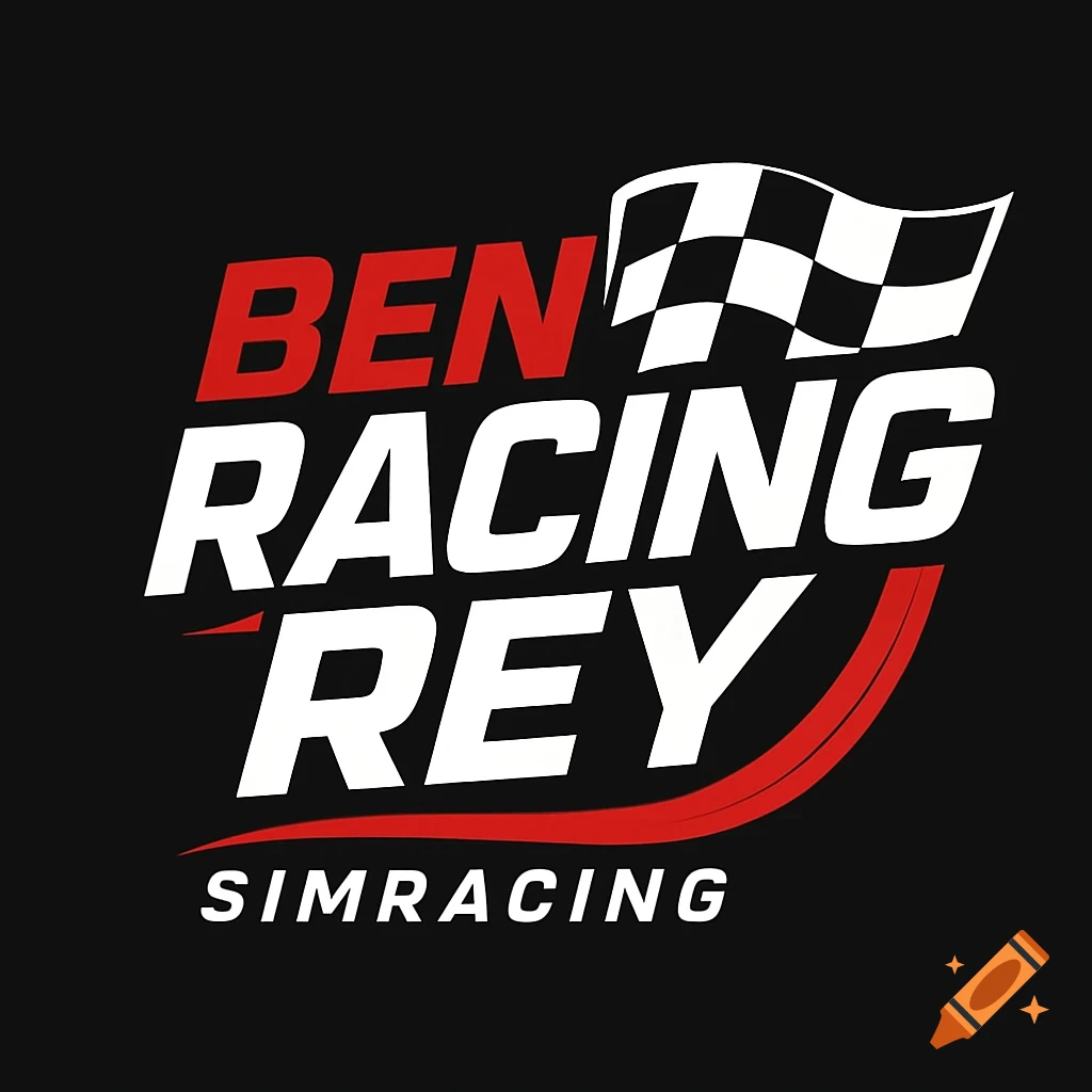 Logo for Ben Racing Rey simracing channel with text and checkered flag on black background.